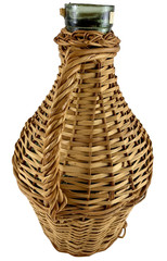 Vintage Green Glass Demijohn Wine Bottle Jug Wicker Wrap Greece Roditis 3Liter
