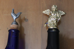 Pair of Mosel Riesling Cat Wine Bottles Frosted Black & Blue With Stoppers