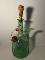 Vtg. Italian Hand Blown Green Glass Wine Decanter w/ice Chamber Stopper 13&Prime; MCM
