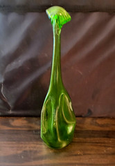 RARE VTG 1960s GREEN STRETCH MELTED 1/2 Gallon GLASS WINE BOTTLES VASES 18&Prime;