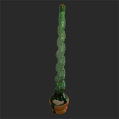 Vtg Empoli 34” Tall Glass Green Bottle Italy Chianti Swirl Cork Label Basket