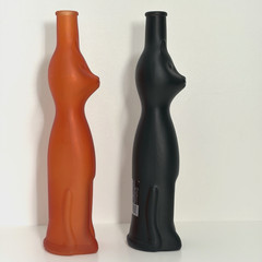 Mosel-Riesling Cat Glass Wine Bottles Orange Frosted & Black Opaque Empty 13&Prime;