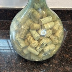 Vtg Aqua Glass Demijohn Large Oval Bottle Jug 14”with Corks Air Bubbles Rare🩵