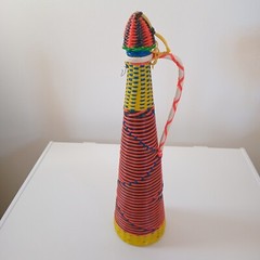 Vintage 60s MCM Viresa Spain Scoubidou Plastic Wicker Wrapped Wine Bottle Boho