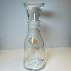 Vtg Wine Clear Glass Carafe Decanter Raised Faux Antique Gold Finish Medall Rare