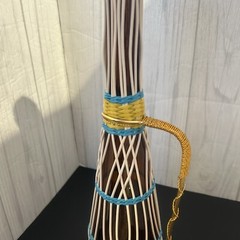 Vintage Plastic Wicker Wrapped Wine Bottle Decanter Mid Century Bohemian Style