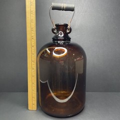 Antique 1930s Brown Glass Wine Jug Jar 1 gal One Gallon With Carrying Handle