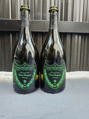 2Empty Dom Perignon Luminous Bottle 750 ML Light Up Green Champagne EXCELENT CON