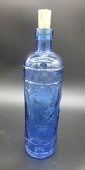 Cobalt Blue Mold Blown Glass Embossed Grapes Wine Bottle Antique / Vintage Heavy
