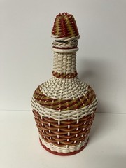 Valenva Spain Plastic & Wicker Wrapped Decanter Wine Bottle w/ Handle Colorful