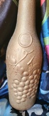 Vintage Frosted Glass wine bottle with embossed grapes design with cork