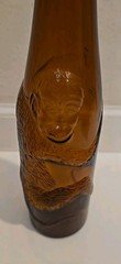 Beautiful Vintage Amber Glass Wine Bottle with Embossed Monkey 14in x 2.75in