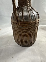 Old Glass Bubble Wicker Wrapped Bottle With Metal Screw Cork 10” Denver Antique