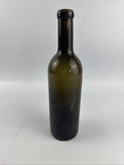 Antique Olive Black Glass Wine Bottle Deep Push Up Base Primitive 9.75”