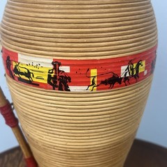 Vintage Spanish Burgundy Wine Bottle Rattan Wrapped With Handle & Cork MCM HTF