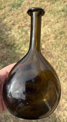 Antique WINE Vino Amber Glass Hand Blown Bottle= APPLIED TOP = Pontil on Bottom
