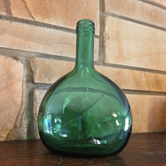 Vintage Emerald Green Glass Flask Style Wine Bottle 8.5&Prime; Tall