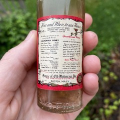 Old Molineaux THREE MONKS EMPTY miniature wine Calif. bottle. c.1940, 1/8pt