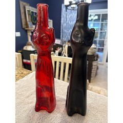 Moselland Zeller Schwarze Katz Cat Wine Bottles Red Black 2008 Pair 13 Inch