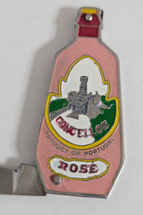 VINTAGE MINI CLOISONNE FIGURAL KNIFE Portugal CONCELLOS Rose WINE BOTTLE w/case