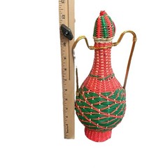 MCM Viresa Plastic Woven Wicker Wine Bottle Jug with Double Handle Empty