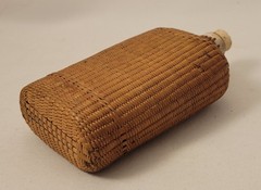 Vintage Finely Woven Wicker Wrapped Glass Flask with Cork