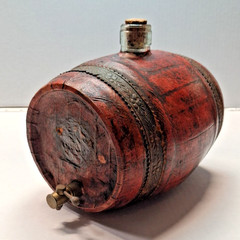 Rare Old Leather Wrapped Wine Barrel,Cork Top Glass Keg & Brass Tap,Vinegar Jar