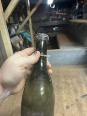 Antique Old Rare Early Empty Green Glass Wine Bottle High Kick Up W Paper Label