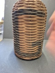 Vintage Rustic Large Wicker Demijohn 16” Green Bottle W/ Partial Cork.