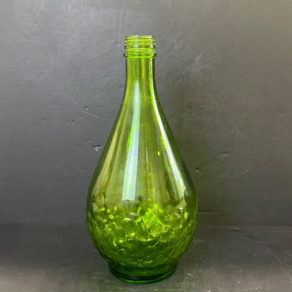 Vintage Carlo Rossi Green Glass Wine Bottle Flavor Guard Grape Cluster Embossed