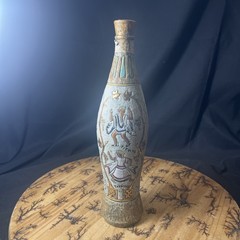 VTG Italian Roman Wine Bottle Ceramic Stone Finished TITVLVS Gold Tone Turquoise