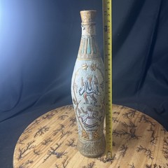 VTG Italian Roman Wine Bottle Ceramic Stone Finished TITVLVS Gold Tone Turquoise