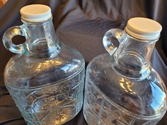 Vintage Rare Embossed Half Gallon Little Amana Glass Wine Jug(2) With Lids