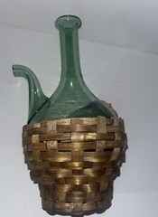 VINTAGE HAND BLOWN GREEN GLASS WINE BOTTLE DECANTER FROM ITALY