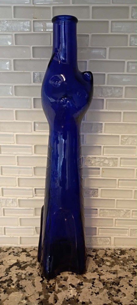 Vintage Cobalt Blue Glass Cat Bottle – Moselland Happy Cat German Riesling