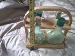 Vintage Set 4 Almaden Vineyards Pony Bottles Green Glass With Wooden Caddy