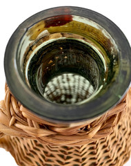 Vintage Green Glass Demijohn Wine Bottle Jug Wicker Wrap Greece Roditis 3Liter