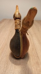 Vintage leather bottle for wine or spirits. Italy. 1980s