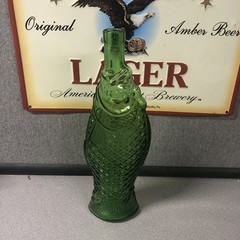 Large Vintage Green Fish Shaped Pescevino Bottle 13inch Wine