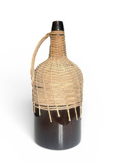 Vintage Wicker Rattan Demijohn Wine Whiskey Bottle – Brown Amber Glass Decor 16”