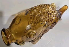 Lg Vintage Amber Glass Italian Fish Wine Decanter Bottle 15&Prime;