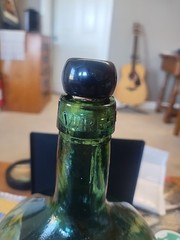 Vtg VIRESA Green Iridescenct 10&Prime; Wine Jug Patina Glass Bottle Carboy Demijohn
