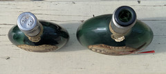 2 VTG MATEUS ROSE GREEN GLASS WINE BOTTLES EMPTY SOGRAPE PORTUGAL 12 & 6.1 Fl Oz