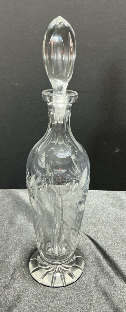 Vintage Cut Floral Etched Crystal Liquor Bottle with Stopper