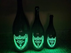 3 Empty dom perignon champagne bottle, 3 Different Size JEROBOAM, Magnum, Brut