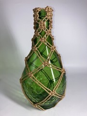 Macrame Wrapped Glass Wine Bottle Green Grapes Textured Gorgeous Half Gallon