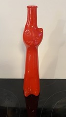 Red Happy Cat Glass Wine Bottle 13 in. Germany
