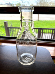 Vintage Milk Bottle 3 Cent Clear Glass Dairy Quart Bottle Cadmium Glow