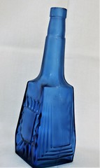 Vintage Blue Glass Bottle Square Shape 10 3/4&Prime;