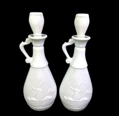 Jim Beam Milk Glass Sail Boat 2 Piece Vintage 13 1/4&Prime; Liquor Bottles 1963 EMPTY
